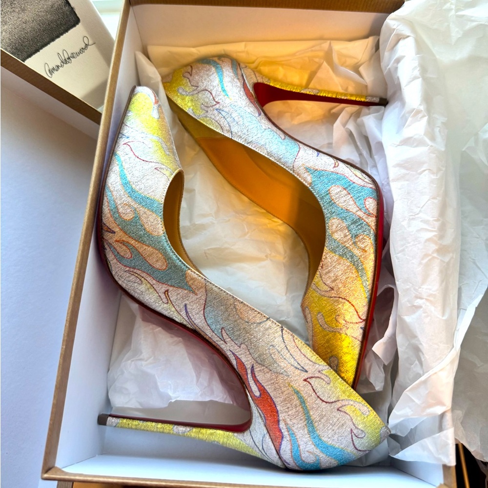 Never worn, authentic Christian Louboutin Lurex Flame heels